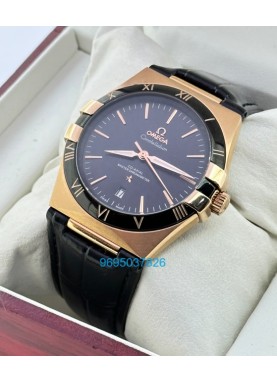 Omega Constellation Rose Gold Black Strap Swiss Automatic Watch