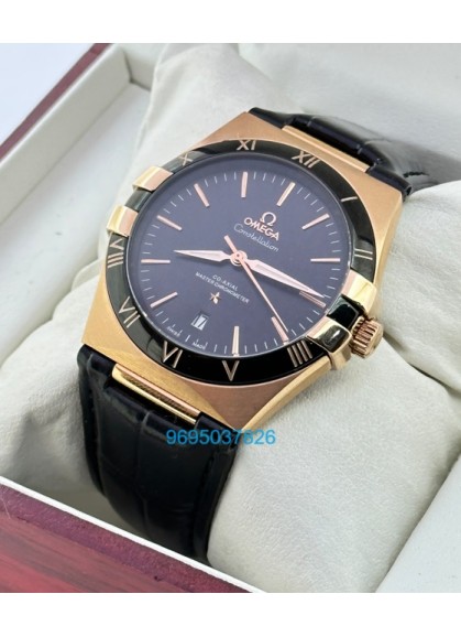 Omega Constellation Rose Gold Black Strap Swiss Automatic Watch