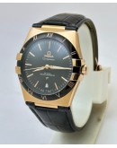 Omega Constellation Rose Gold Black Strap Swiss Automatic Watch