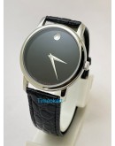 Movado Ultra Slim 2 Steel Black Leather Strap Watch