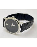 Movado Ultra Slim 2 Steel Black Leather Strap Watch