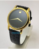 Movado Ultra Slim 2 Gold  Black Leather Strap Watch