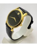Movado Ultra Slim 2 Gold  Black Leather Strap Watch