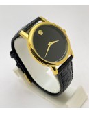 Movado Ultra Slim 2 Gold  Black Leather Strap Watch