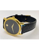 Movado Ultra Slim 2 Gold  Black Leather Strap Watch