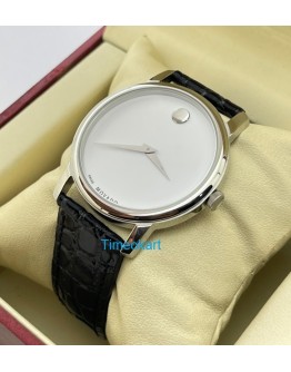 Movado Ultra Slim 2 Steel White Leather Strap Watch