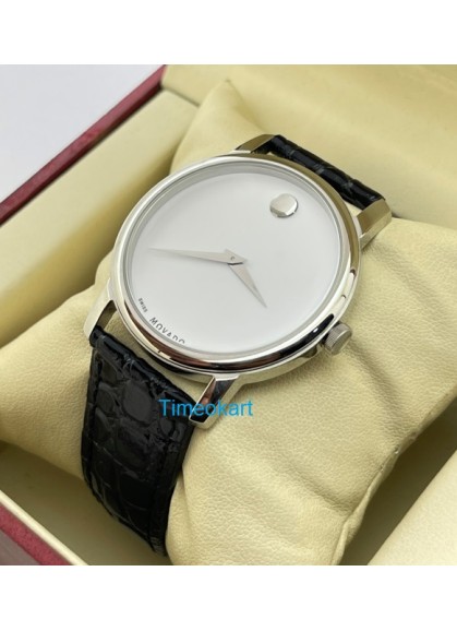 Movado Ultra Slim 2 Steel White Leather Strap Watch