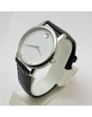 Movado Ultra Slim 2 Steel White Leather Strap Watch