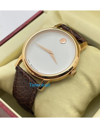 Movado Ultra Slim 2 Rose Gold White Leather Strap Watch