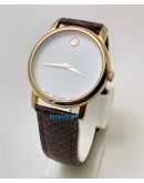 Movado Ultra Slim 2 Rose Gold White Leather Strap Watch