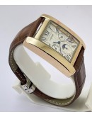 Cartier Tank Day-Date Moon Phase White Rose Gold Leather Strap Watch