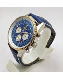 Breitling Navitimer Chrono Rose Gold Bezel Blue Leather Strap Watch