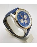 Breitling Navitimer Chrono Rose Gold Bezel Blue Leather Strap Watch