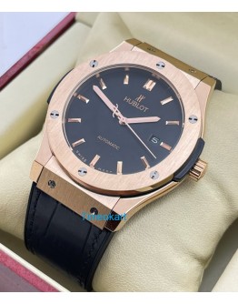 Hublot Vendom Classic Rose Gold Black Leather Strap Swiss Automatic Watch
