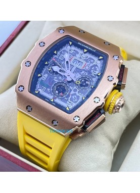 Richard Mille RM11 Rose Gold Yellow Rubber Strap Swiss Automatic Watch