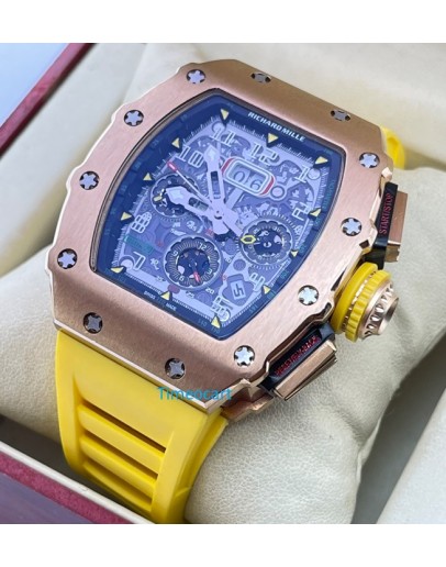Richard Mille RM11 Rose Gold Yellow Rubber Strap Swiss Automatic Watch