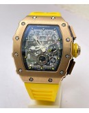 Richard Mille RM11 Rose Gold Yellow Rubber Strap Swiss Automatic Watch