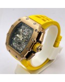 Richard Mille RM11 Rose Gold Yellow Rubber Strap Swiss Automatic Watch