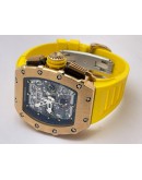 Richard Mille RM11 Rose Gold Yellow Rubber Strap Swiss Automatic Watch