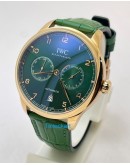 I W C Portuguese Power Reserve Rose Gold Green Leather Strap Swiss Automatic Watch