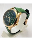 I W C Portuguese Power Reserve Rose Gold Green Leather Strap Swiss Automatic Watch