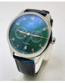 I W C Portuguese Power Reserve Green Dial Steel Leather Strap Swiss Automatic Watch