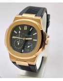 Patek Philippe Nautilus Moon Phase Power Resrve Black Rubber Strap Swiss Automatic Watch