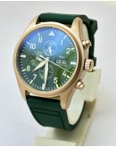 I W C Pilot Chronograph Day-Date Rose Gold Green Rubber Strap Watch