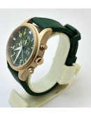 I W C Pilot Chronograph Day-Date Rose Gold Green Rubber Strap Watch