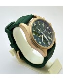 I W C Pilot Chronograph Day-Date Rose Gold Green Rubber Strap Watch