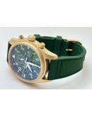 I W C Pilot Chronograph Day-Date Rose Gold Green Rubber Strap Watch