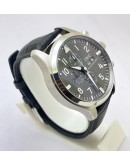 I W C Pilot Chronograph Grey Day-Date Leather Strap Watch