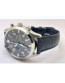 I W C Pilot Chronograph Grey Day-Date Leather Strap Watch