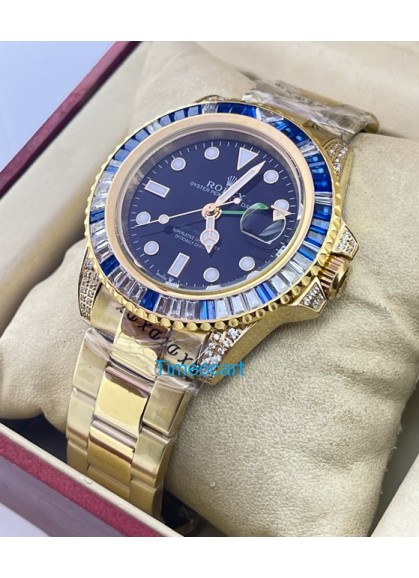 Rolex GMT Master ii White & Blue Ruby Bezel Golden Swiss ETA 