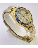 Rolex GMT Master ii White & Blue Ruby Bezel Diamond Dial Golden Swiss ETA 3285 Valjoux Automatic Movement Watch
