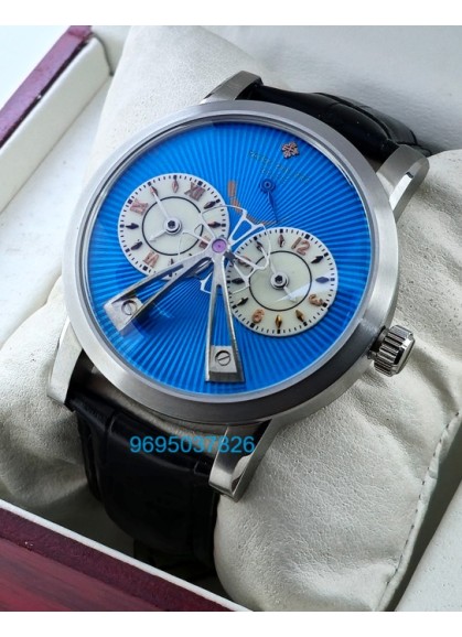 Patek Philippe Bridge Power Reserve Dual Time Ice Blue Swiss ETA Valjoux Automatic Watch