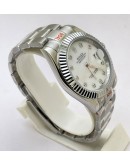 Rolex Date Just Mother Of Pearl White Steel Swiss Automatic Watch