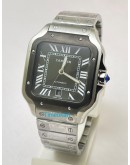 Cartier Santos 100 Steel Black Bezel Swiss Automatic Watch