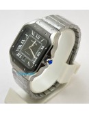 Cartier Santos 100 Steel Black Bezel Swiss Automatic Watch