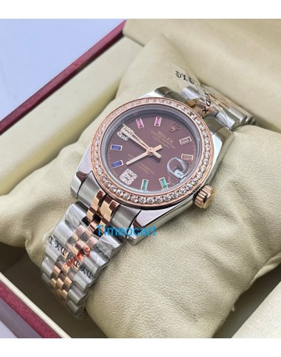 Rolex Datejust Brown Diamond Bezel Dual Tone Swiss Automatic Ladies Watch