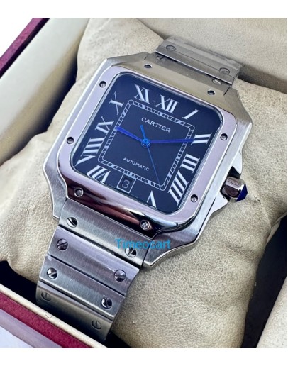 Cartier Santos 100 Steel Black Swiss Automatic Watch