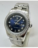 Rolex Day-Date Diamond Bezel Blue Steel Swiss Automatic Watch