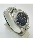 Rolex Day-Date Diamond Bezel Blue Steel Swiss Automatic Watch