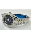 Rolex Day-Date Diamond Bezel Blue Steel Swiss Automatic Watch