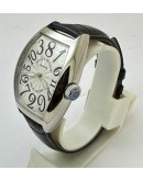 Franck Muller Crazy Hours White Steel Leather Strap Swiss Automatic Watch