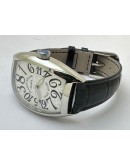 Franck Muller Crazy Hours White Steel Leather Strap Swiss Automatic Watch