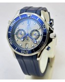 Omega Seamaster Diver Grey Chronograph Blue Rubber Strap Watch