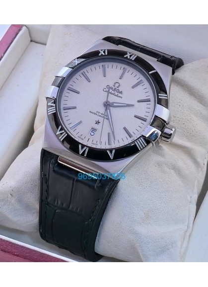 Omega Constellation White Black Strap Swiss Automatic Watch