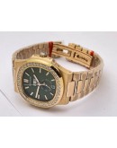 Patek Philippe Nautilus Annual Calendar Diamond Bezel Green Rose Gold Swiss Automatic Watch