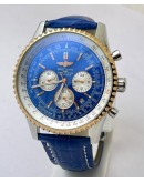 Breitling Navitimer Chrono Rose Gold Bezel Blue Leather Strap Watch